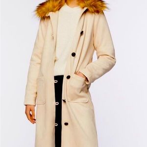 Faux Suede and Fur Longline Coat